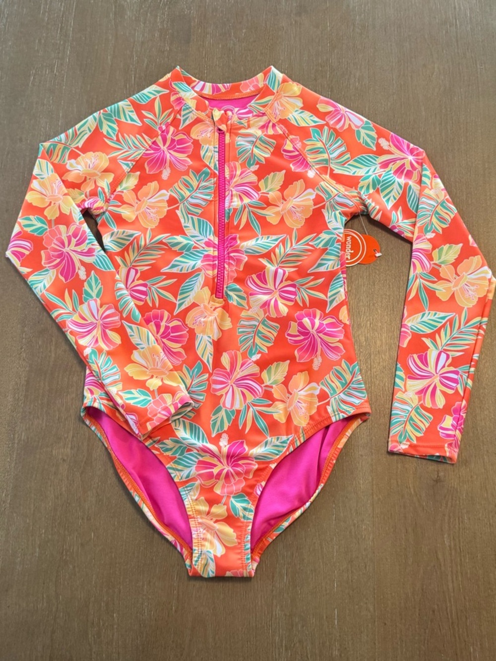Girls Zip -Up One Piece Long Sleeve Swimsuit - Picture 3 of 4